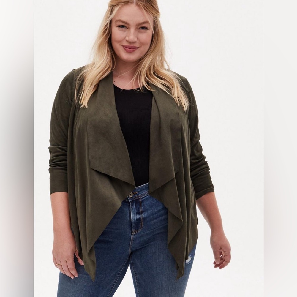 New Torrid Suede Drape Front Jacket Olive Green 3X Casual Modern EverydayWear
